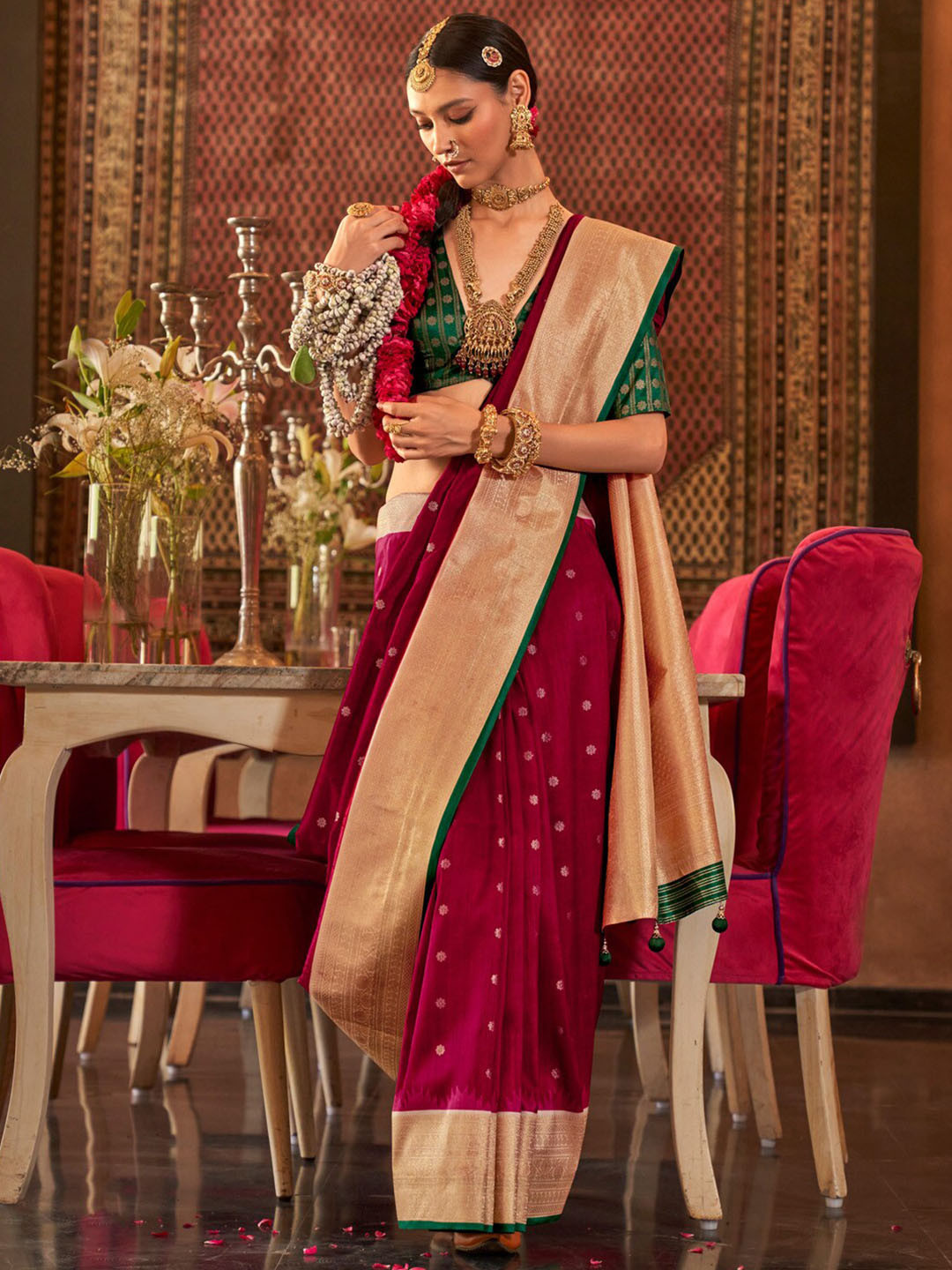 Anouk Ethnic Motifs Jaali Silk Blend Banarasi Saree