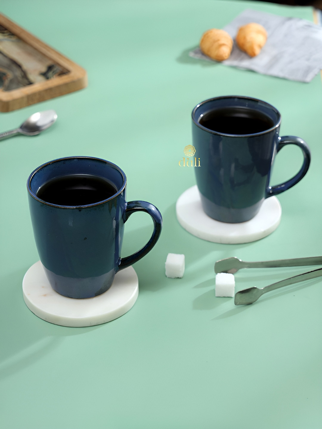 DULI Personalised Limited Edition Blue Ceramic Handmade 2 Piece Mugs-250ml