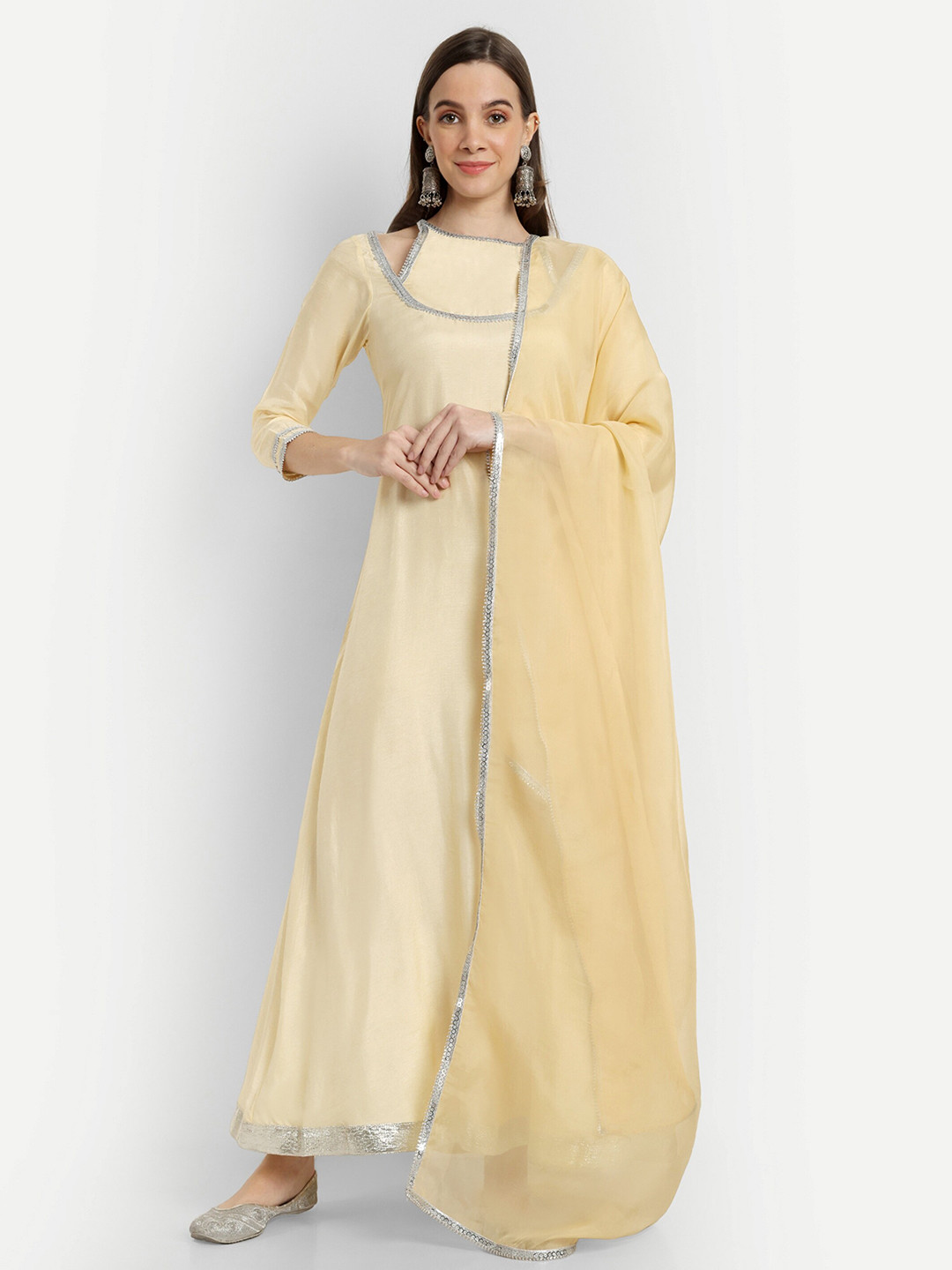 GENDAFOOL Round Neck Georgette Maxi Dress