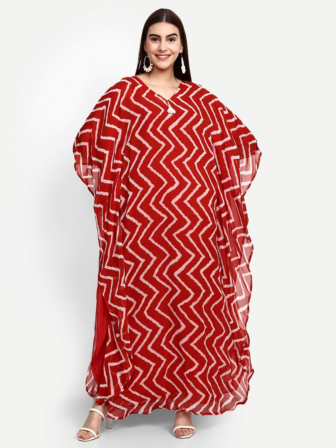 GENDAFOOL V-Neck Print Georgette Maxi Dress