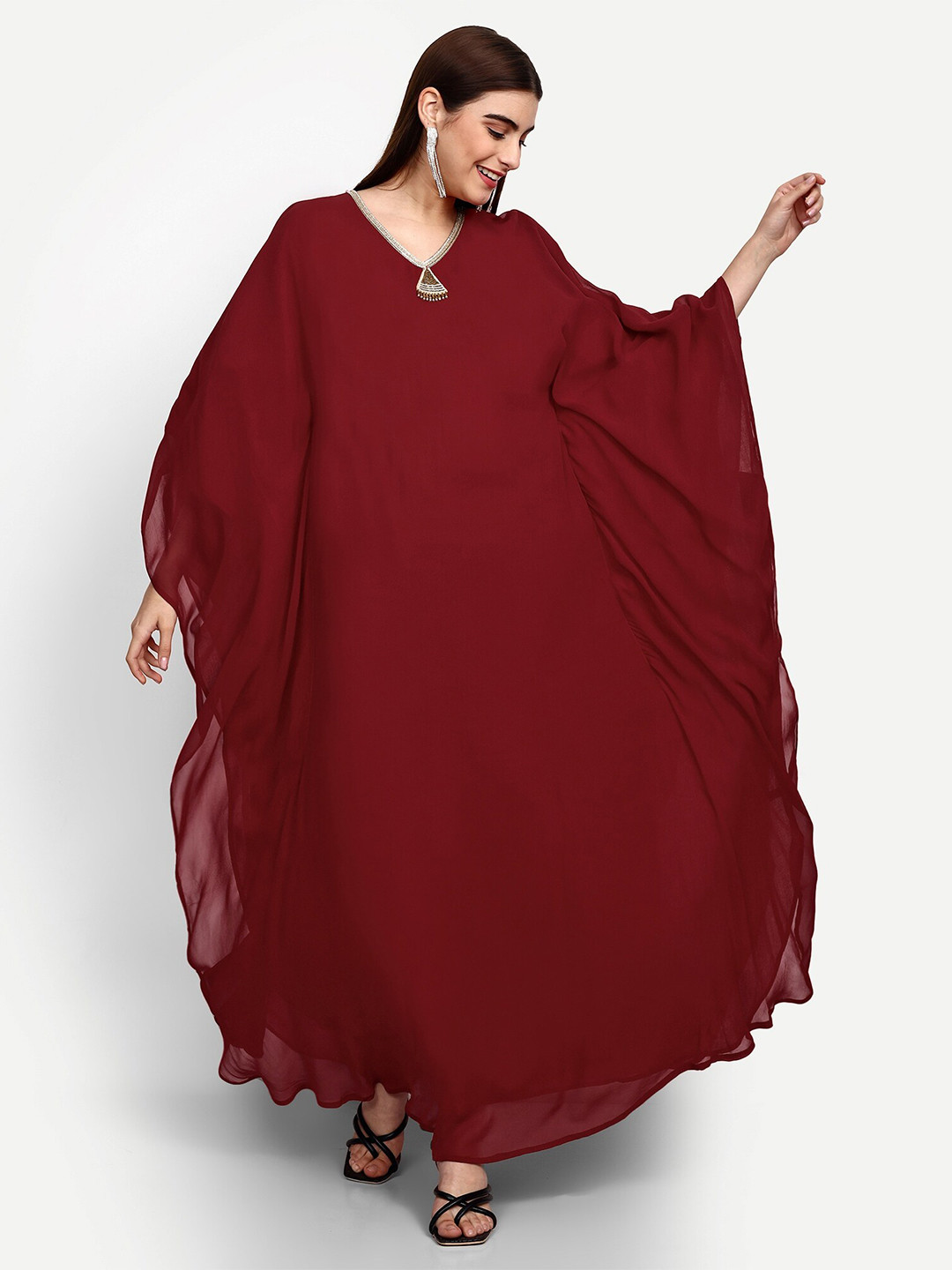 GENDAFOOL Kimono Sleeve Georgette Kaftan Maxi Dress