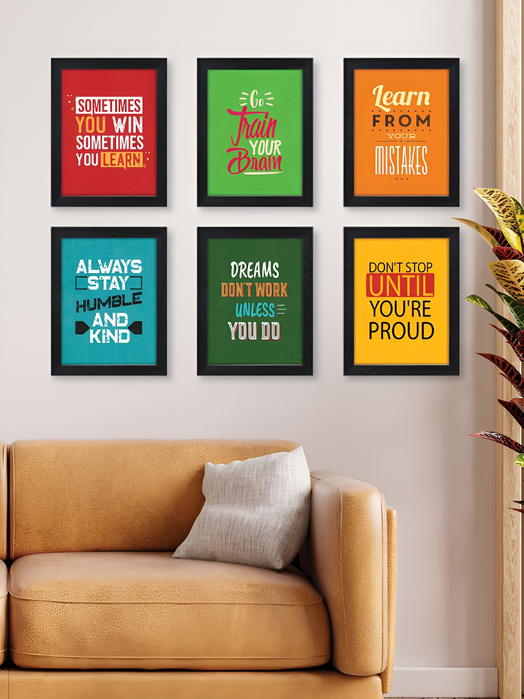 nest ART Green & Black 6 Pieces Good Thought Wall Art