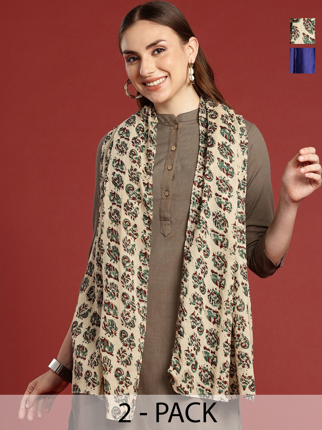 Anouk Pack of 2 Hand Printed Cotton Scarves