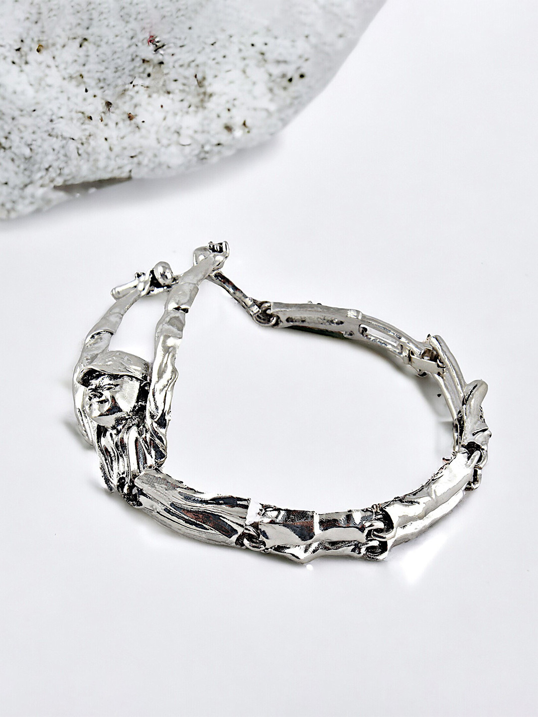 LUCKY JEWELLERY Unisex Oxidised Silver-Plated Link Bracelet