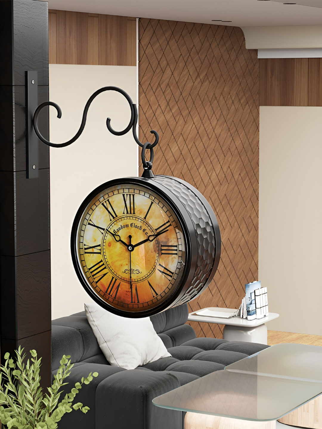 RANDOM Double Sided Metal Large Display 2 Pcs Round Battery Analogue With Stand Wall Clock-20.3cm