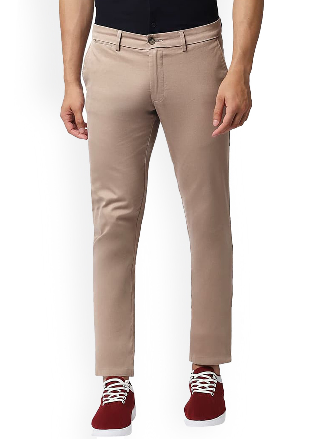 Basics Men Mid-Rise Zip Flat-Front Cotton Slim Fit Chinos Trouser