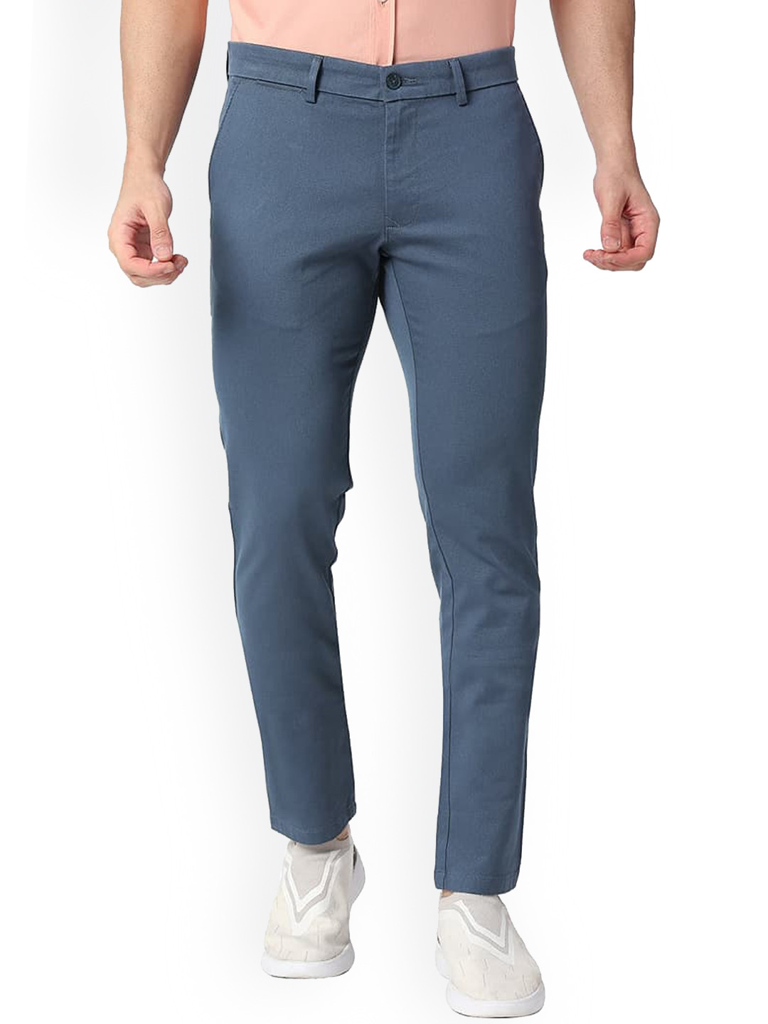 Basics Men Mid-Rise Zip Flat-Front Cotton Slim Fit Chinos Trouser