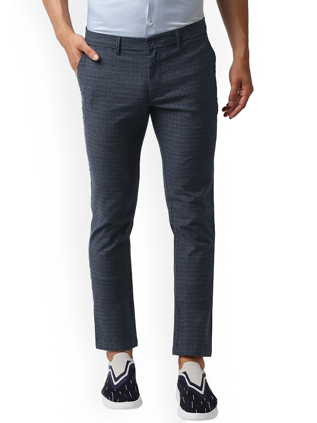 Basics Men Slim Fit Checked Stretched Trouser