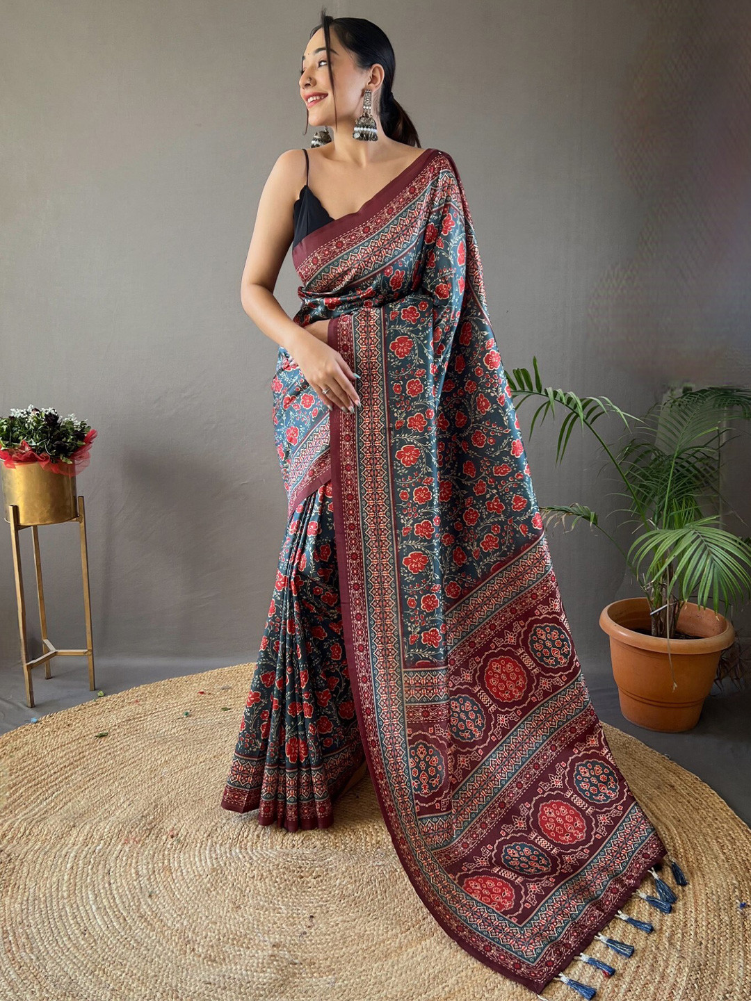 LeeliPeeri Designer Kalamkari Silk Blend Chanderi Saree