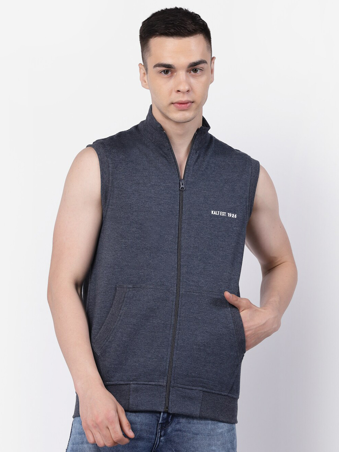 Kalt Mock Collar Sleeveless Zipper Fleece Front-Open Sweatshirt