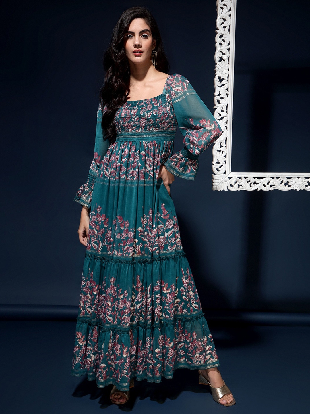 Buy DRAPE AND DAZZLE Floral Printed Smocked Maxi Dress Dresses for Women 29495842 Myntra