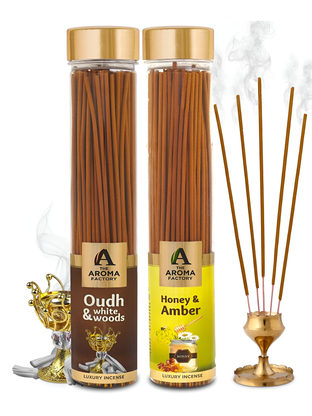 The Aroma Factory 2 Pieces Brown Oudh & White Woods, Honey & Amber Incense Agarbattis