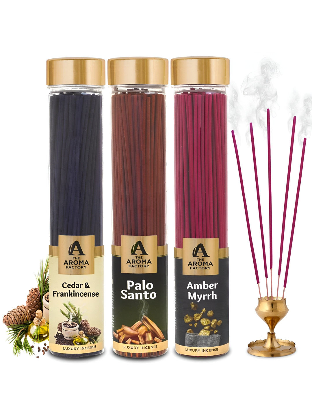 The Aroma Factory 3 Pieces Cedar & Frankincense, PaloSanto& Amber Myrrh Incense Agarbattis