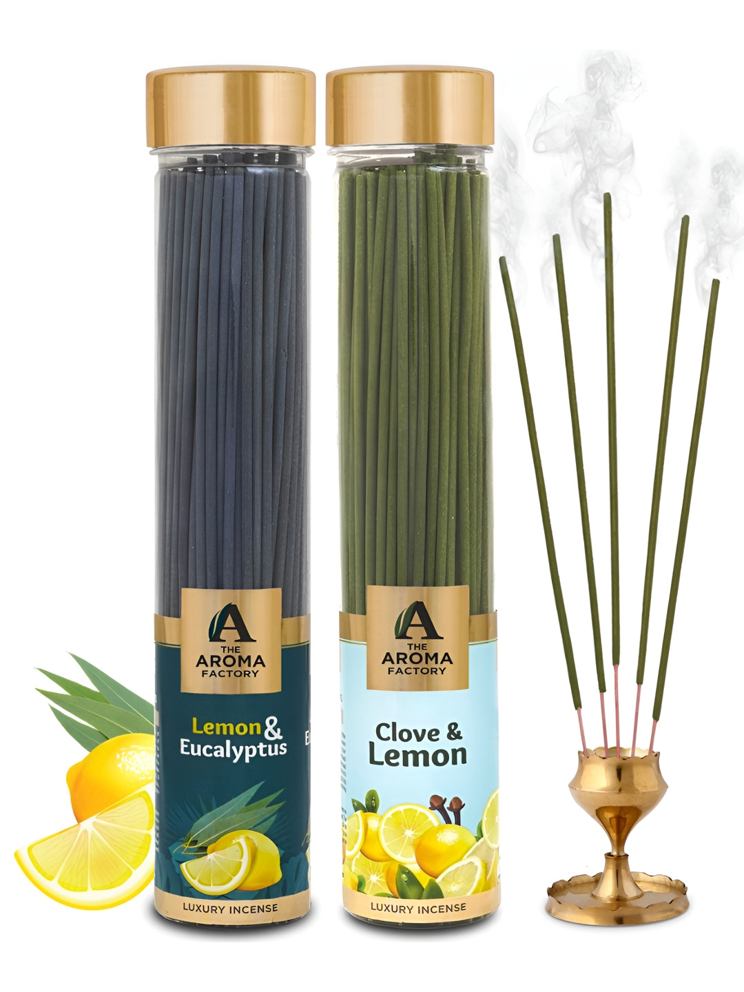 The Aroma Factory 2 Pieces Green Lemon & Eucalyptus, Clove & Lemon Incense Agarbattis