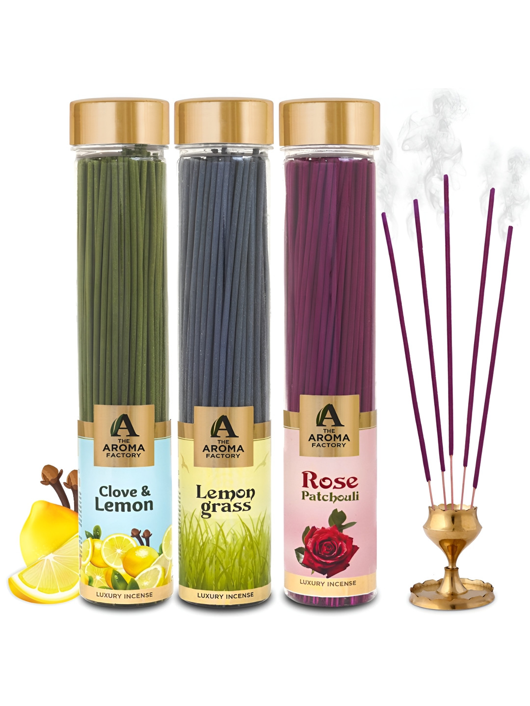 The Aroma Factory 3 Pieces Green Clove&Lemon, Lemongrass & RosePatchouliIncense Agarbattis