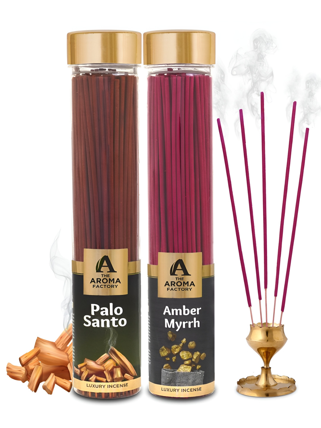 The Aroma Factory 2 Pieces Pink PaloSanto, Amber Myrrh Incense Agarbattis