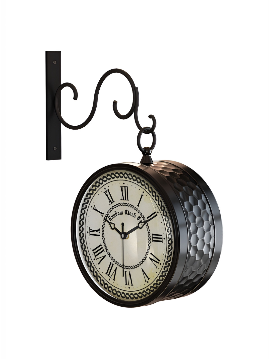 RANDOM Black Metal Large Display 2 Pcs Round Battery Analogue With Stand Wall Clock-20.3cm