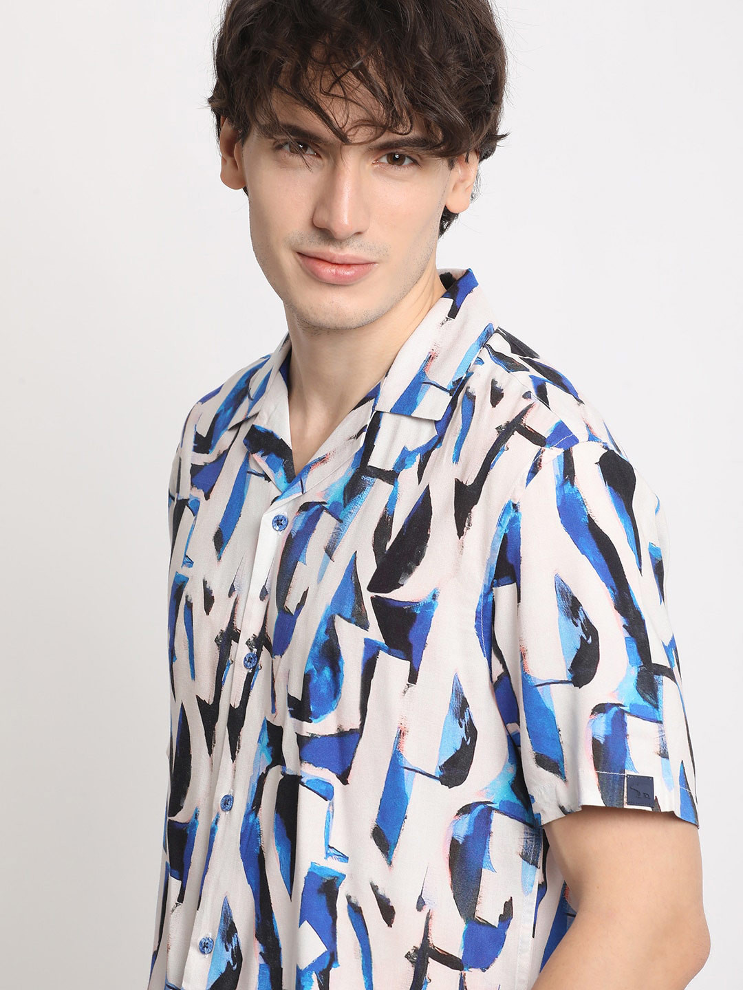 THE BEAR HOUSE Short Sleeves Spread Collar Opaque Printed Pure Cotton Casual Shirt