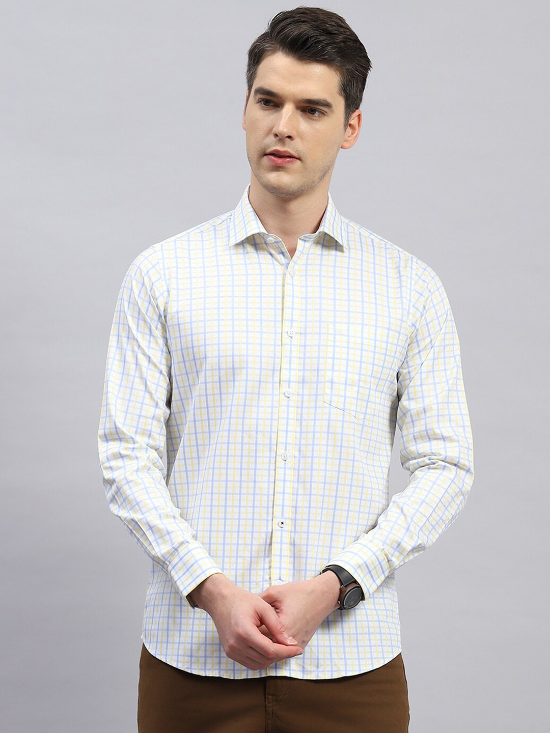 Monte Carlo Comfort Grid Tattersall Checks Opaque Checked Cotton Casual Shirt