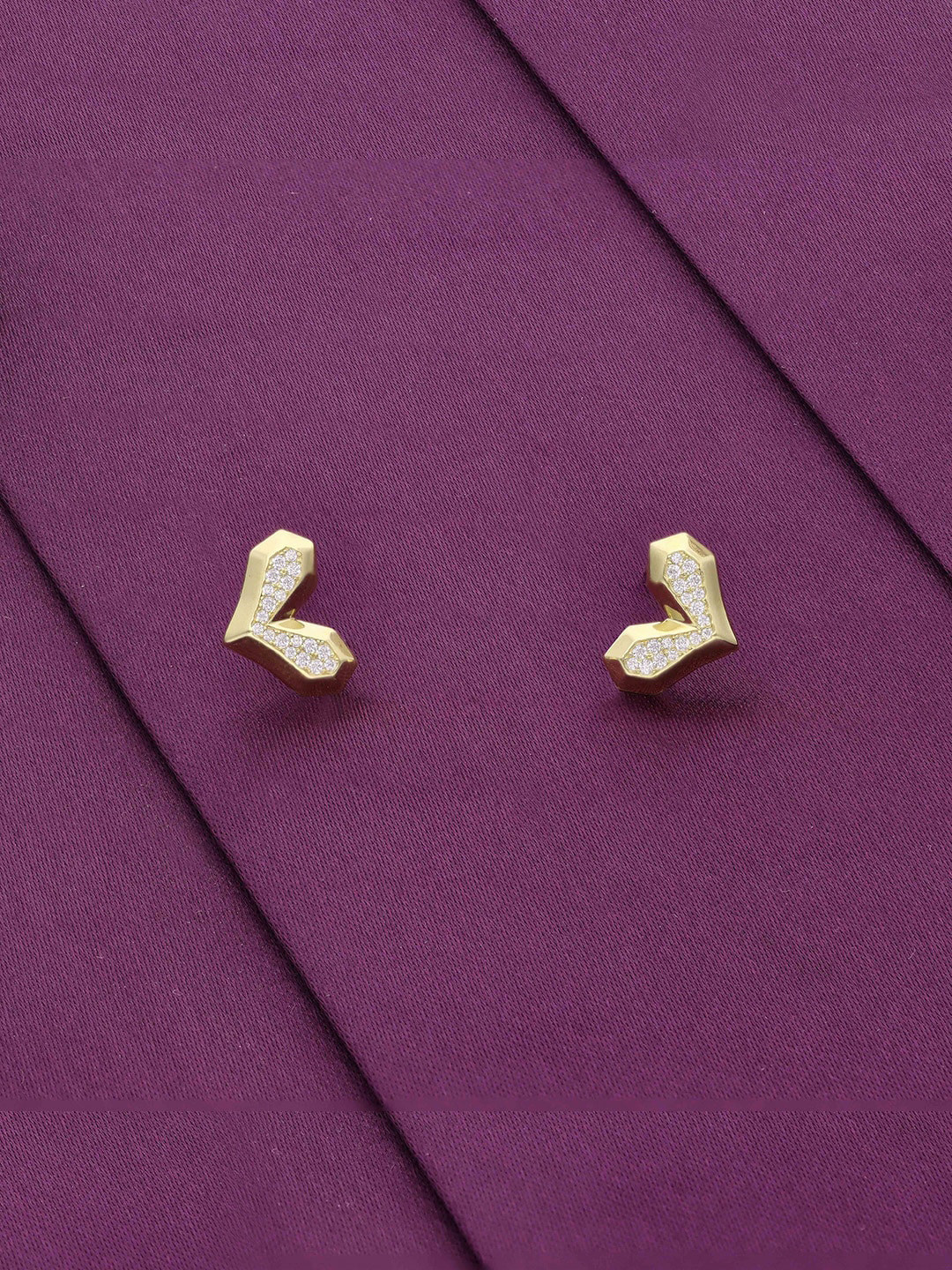 KAI JEWEL Gold-Plated 92.5 Sterling Silver Heart Shaped Studs Earrings