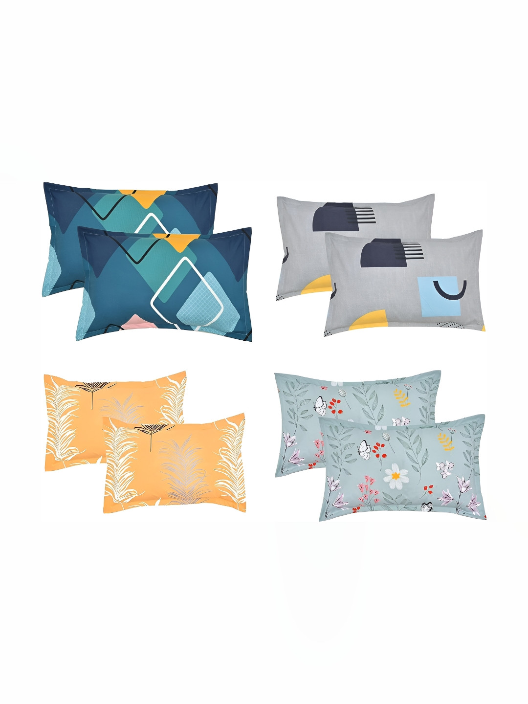 RRC Blue & Yellow 8 Pieces Printed Rectangle Pillow Covers