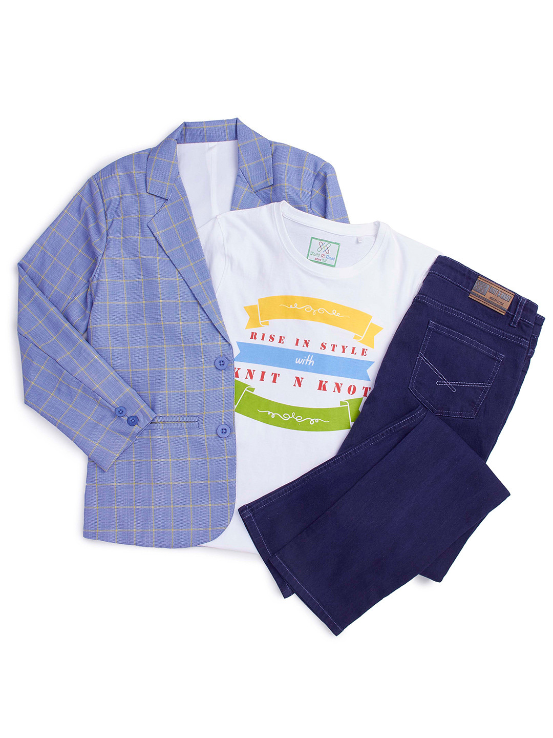 Knit N Knot Boys Printed Cotton T-shirt and Shirt with Trousers