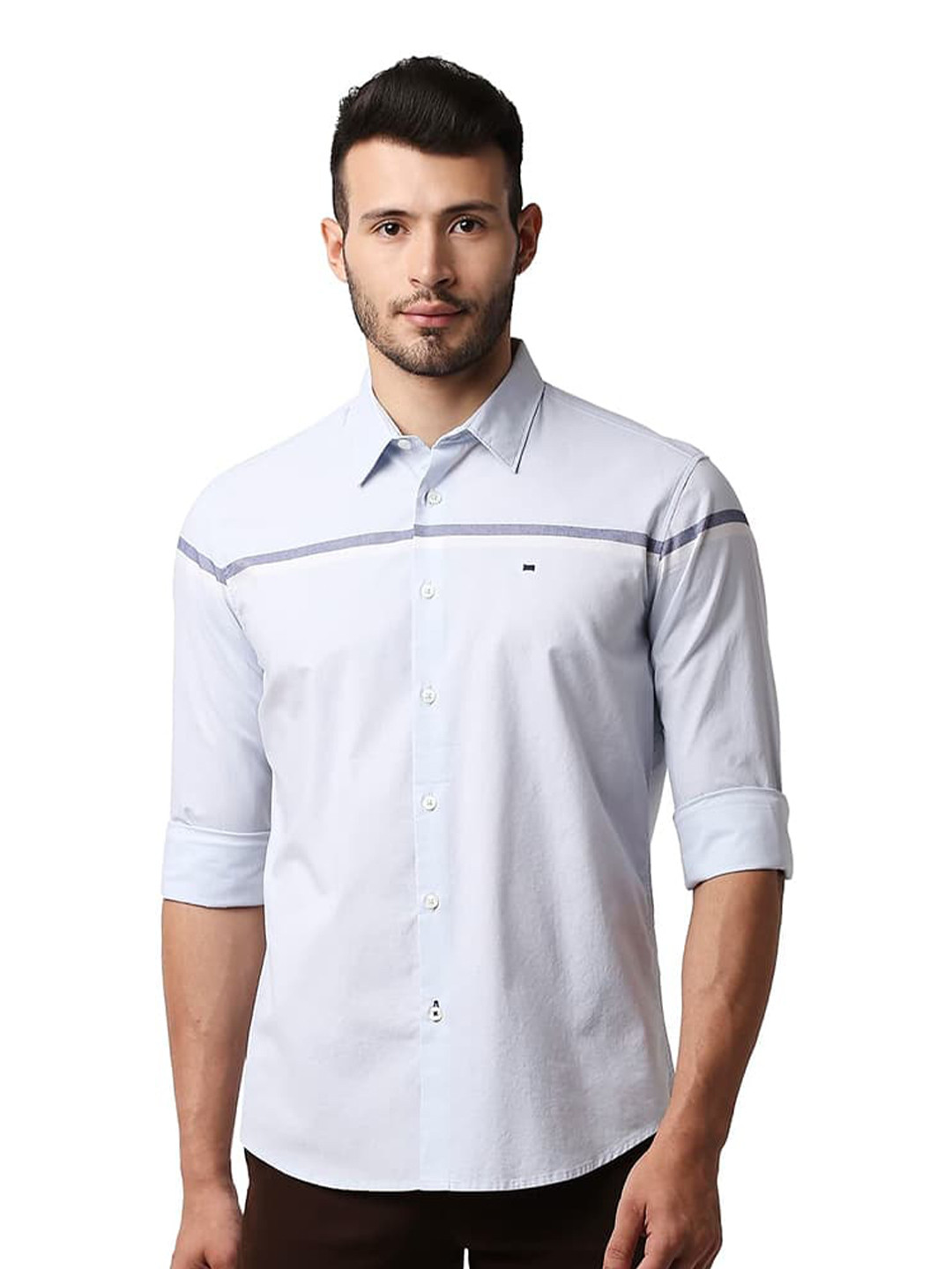 Basics Spread Collar Curved Cotton Slim Fit Casual Shirt