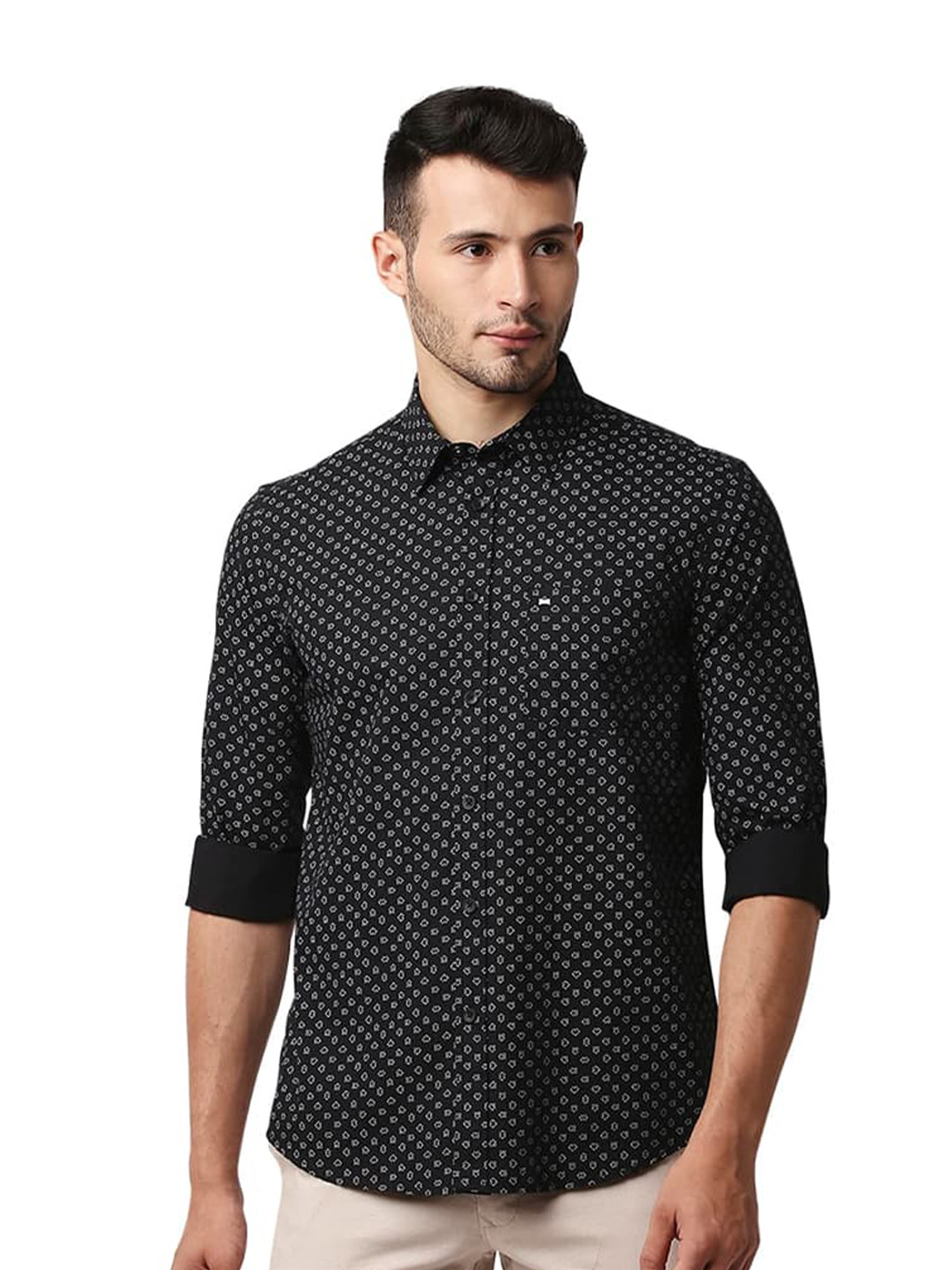 Basics Slim Fit Micro Ditsy Printed Poplin Casual Shirt