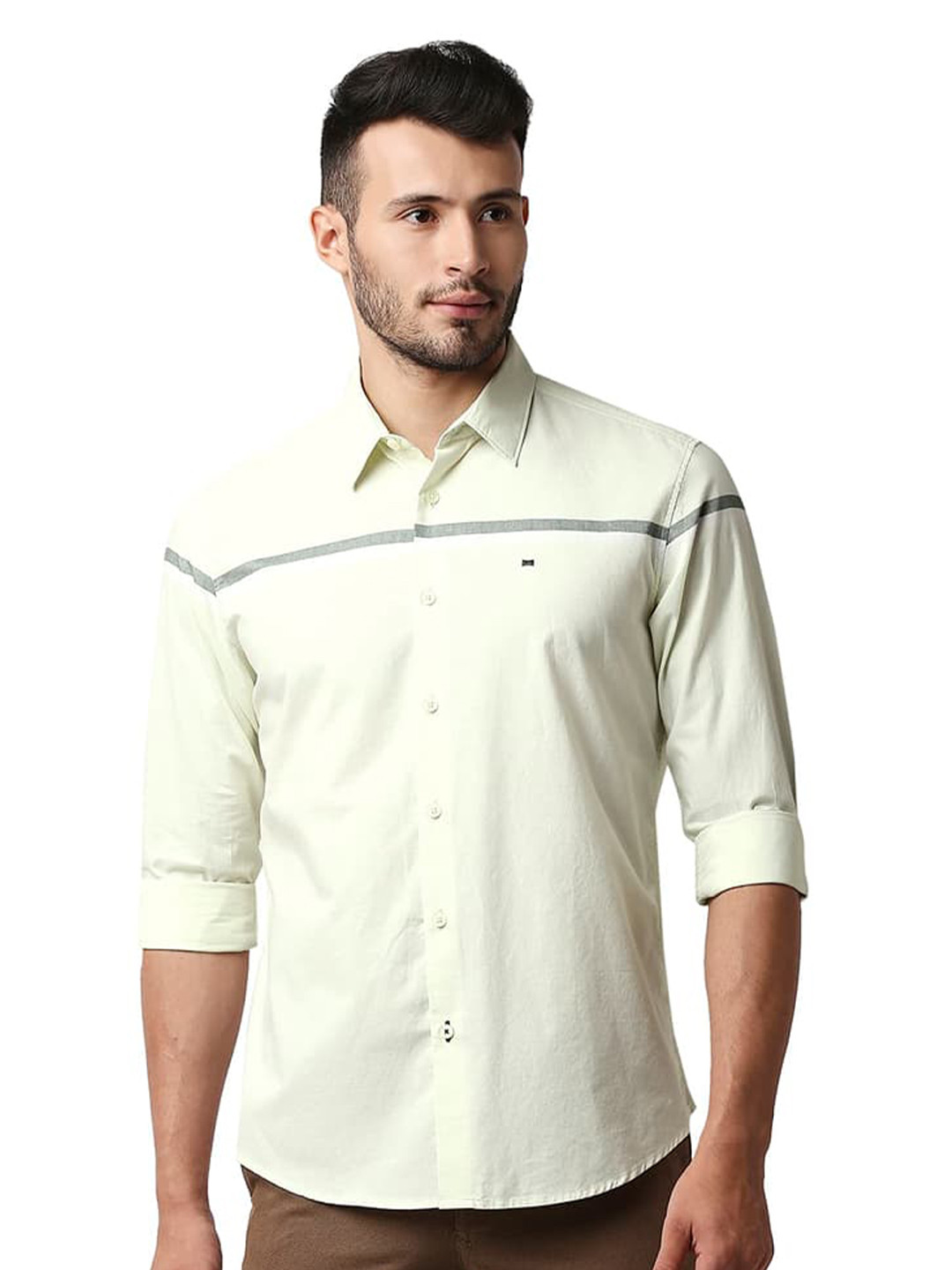 Basics Spread Collar Curved Cotton Slim Fit Casual Shirt