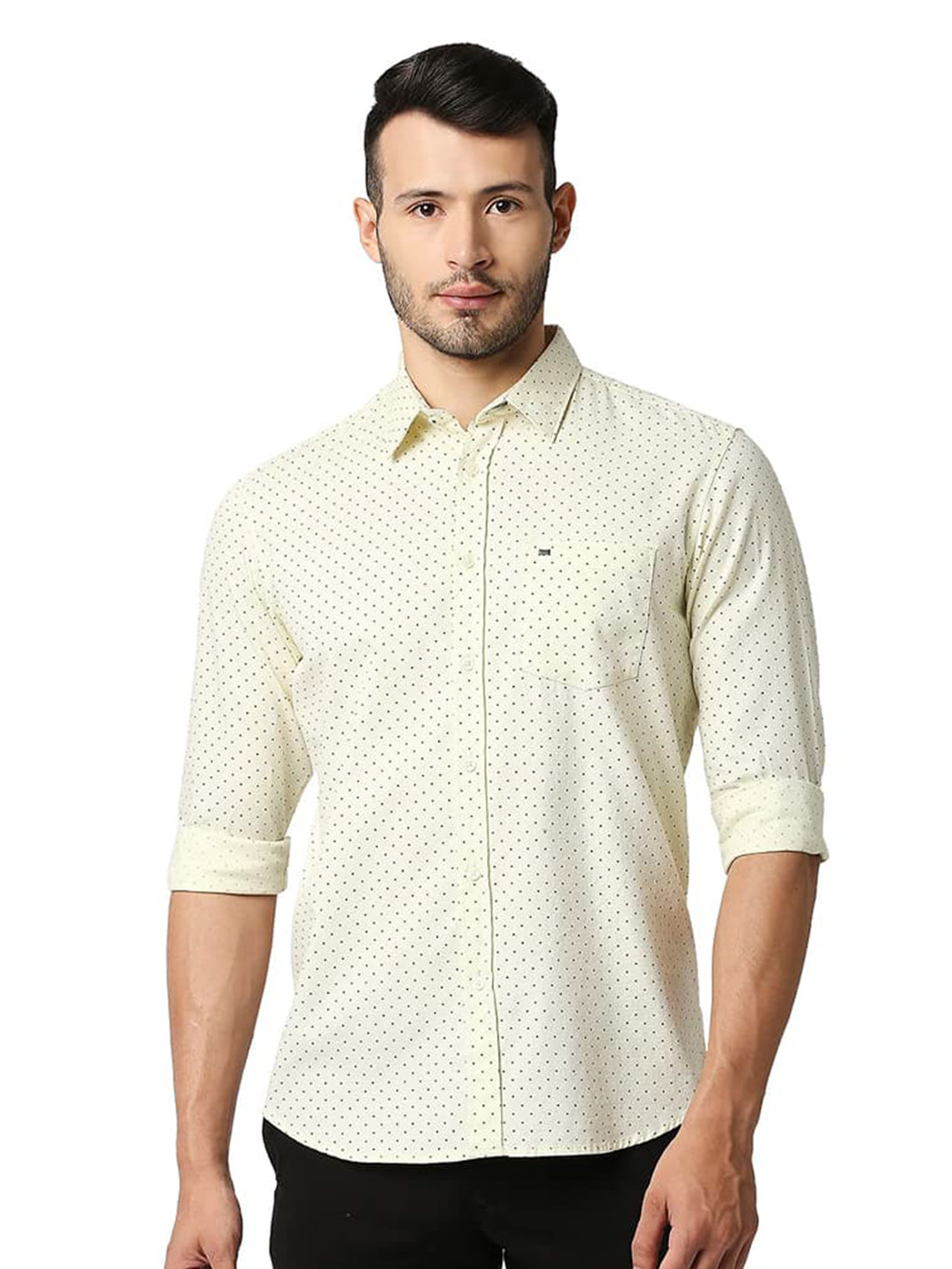 Basics Slim Fit Micro Ditsy Printed Dobby Cotton Casual Shirt