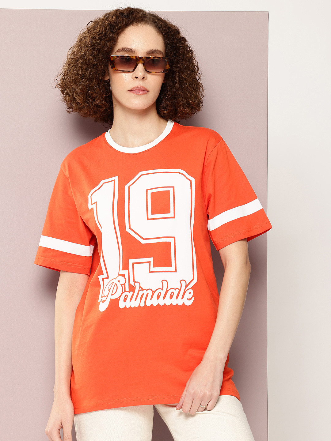 DILLINGER Women Varsity Printed Pure Cotton Oversized T-shirt
