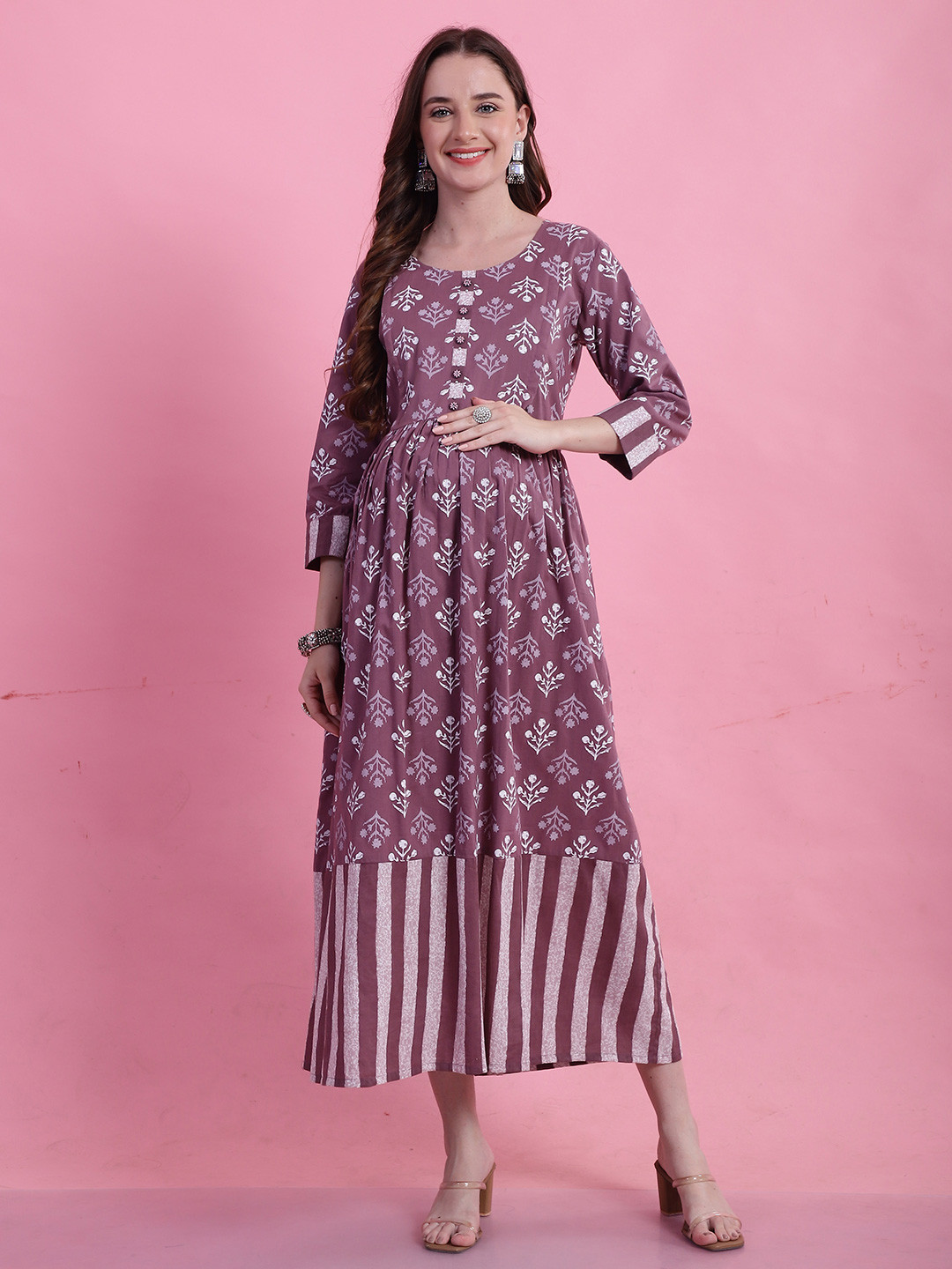 Roly Poly Floral Printed Cotton Maternity Maxi Dress