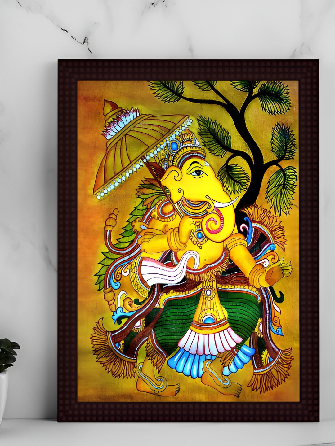 Tamatina Sri Ganesh Wood Wall Rectangle Paintings Wall Art -11.5x 15.5In
