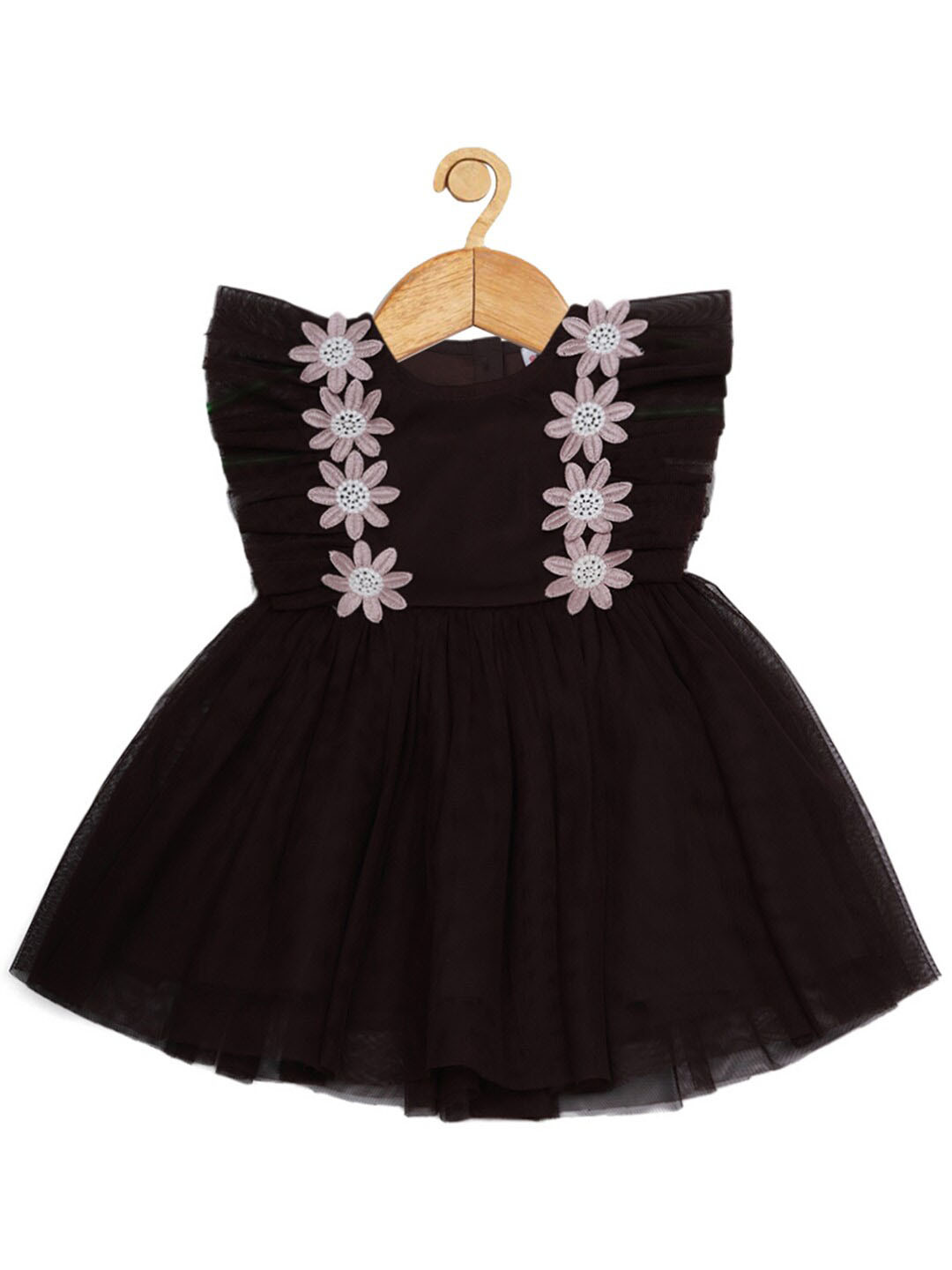 Creative Kids Girls Floral Embellished Lace Round Neck Sleeveless Net Fit & Flare Dress