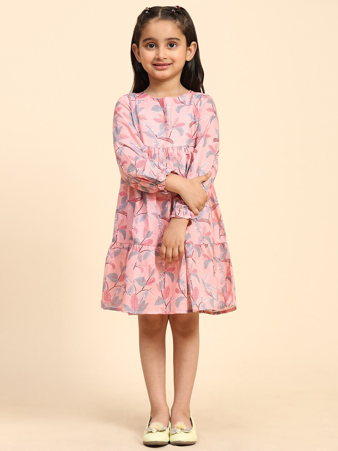 Maaesa Girls Floral Print Cotton Fit & Flare Dress