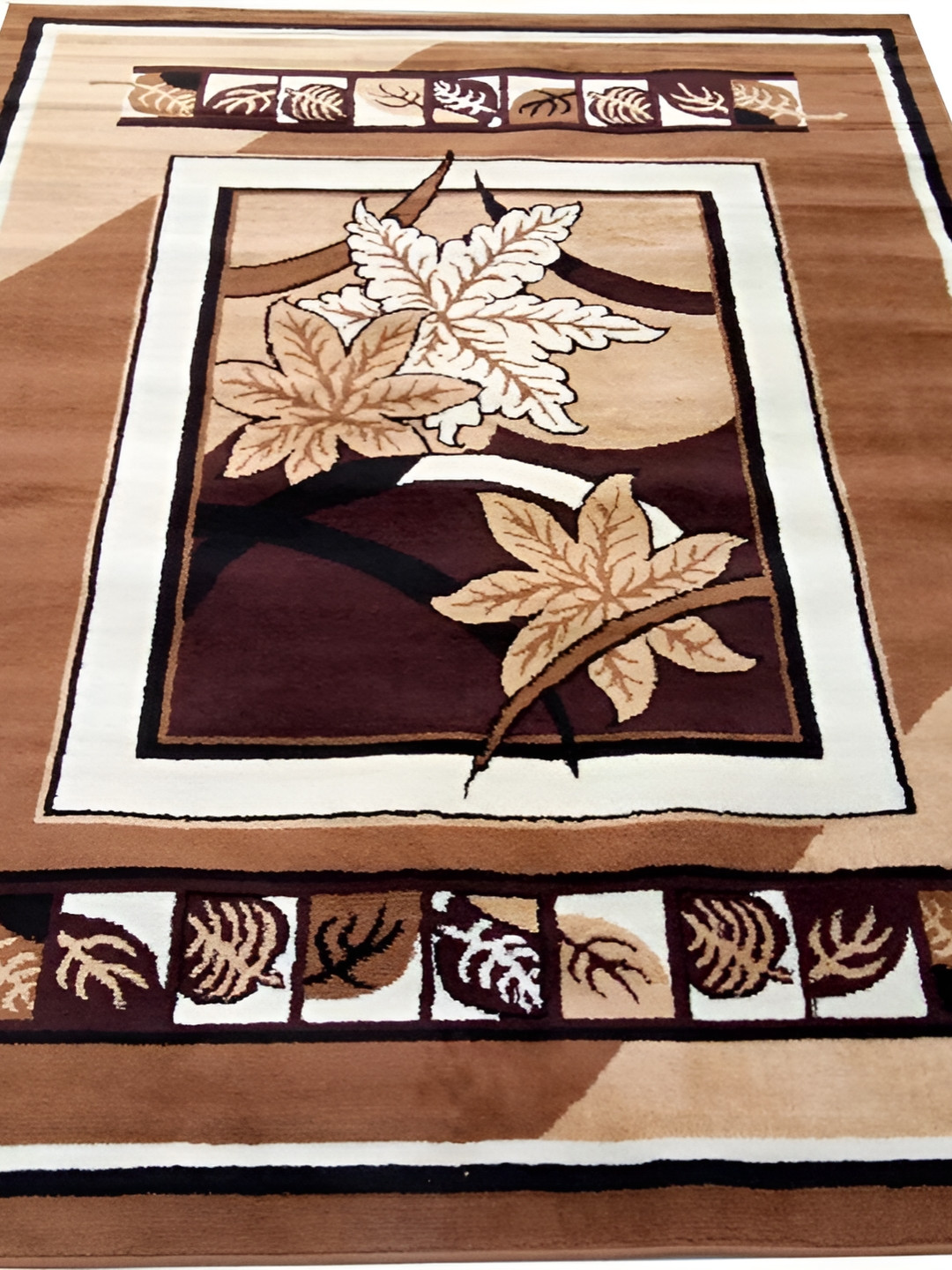 Safiya Carpet Gold-Toned & Brown Floral Water Resistant Carpets