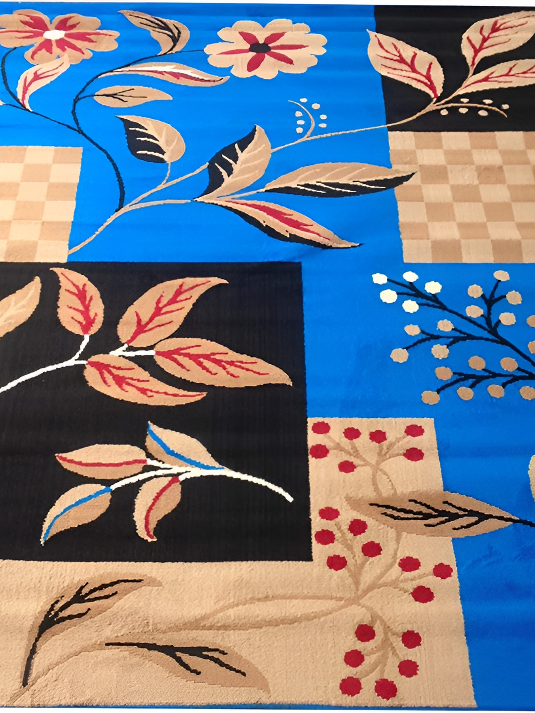 Safiya Carpet Blue & Black Floral Printed Water Resistant Carpets