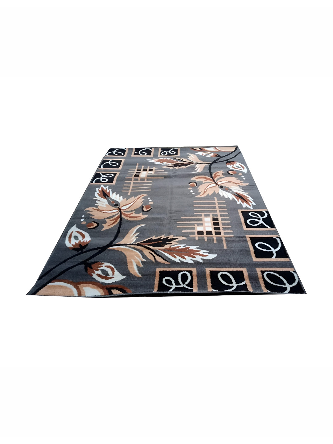 Safiya Carpet Grey & Brown Floral Traditional Water Resistant Carpets