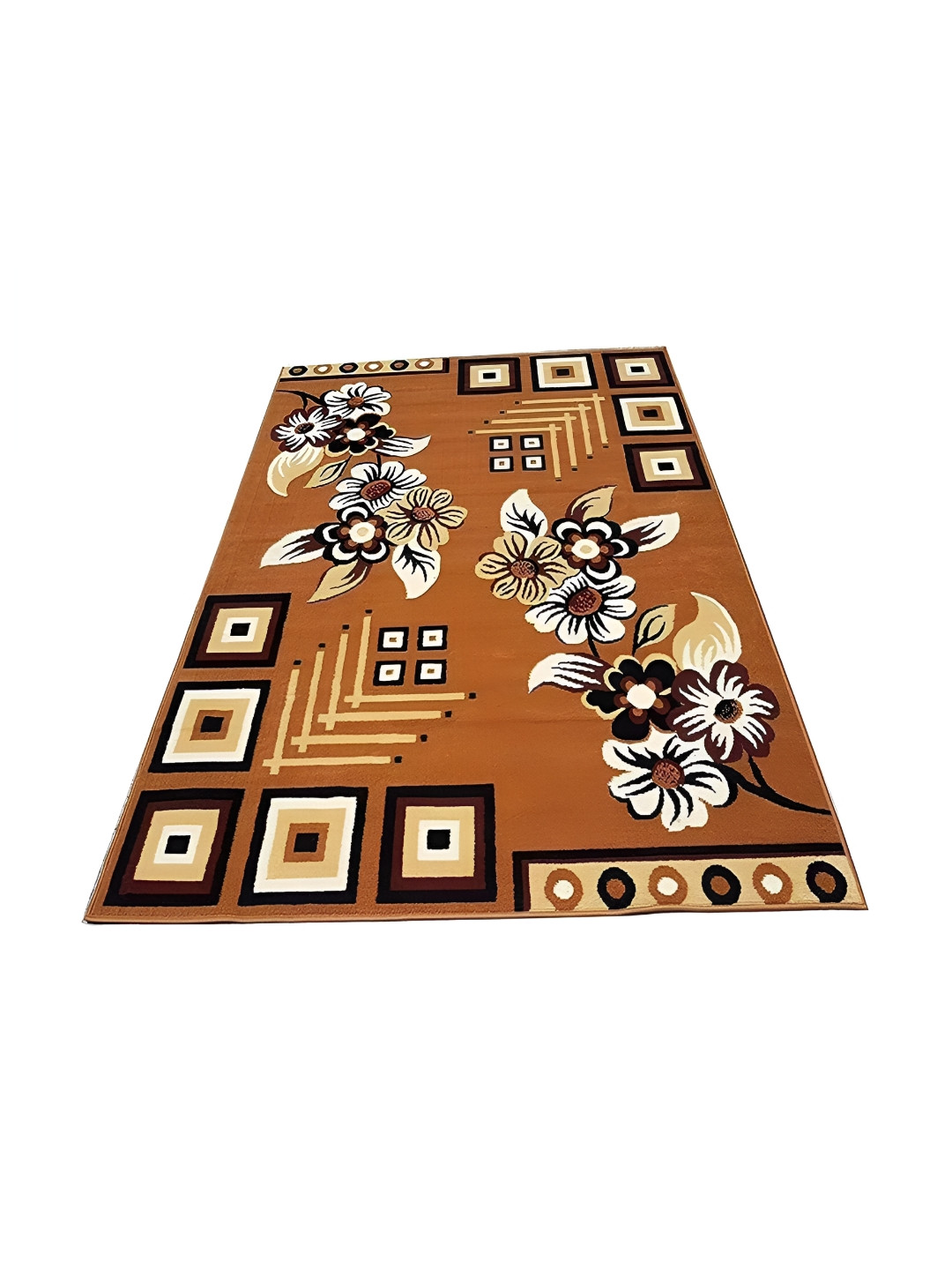 Safiya Carpet Brown & White Floral Water Resistant Polypropylene Carpets