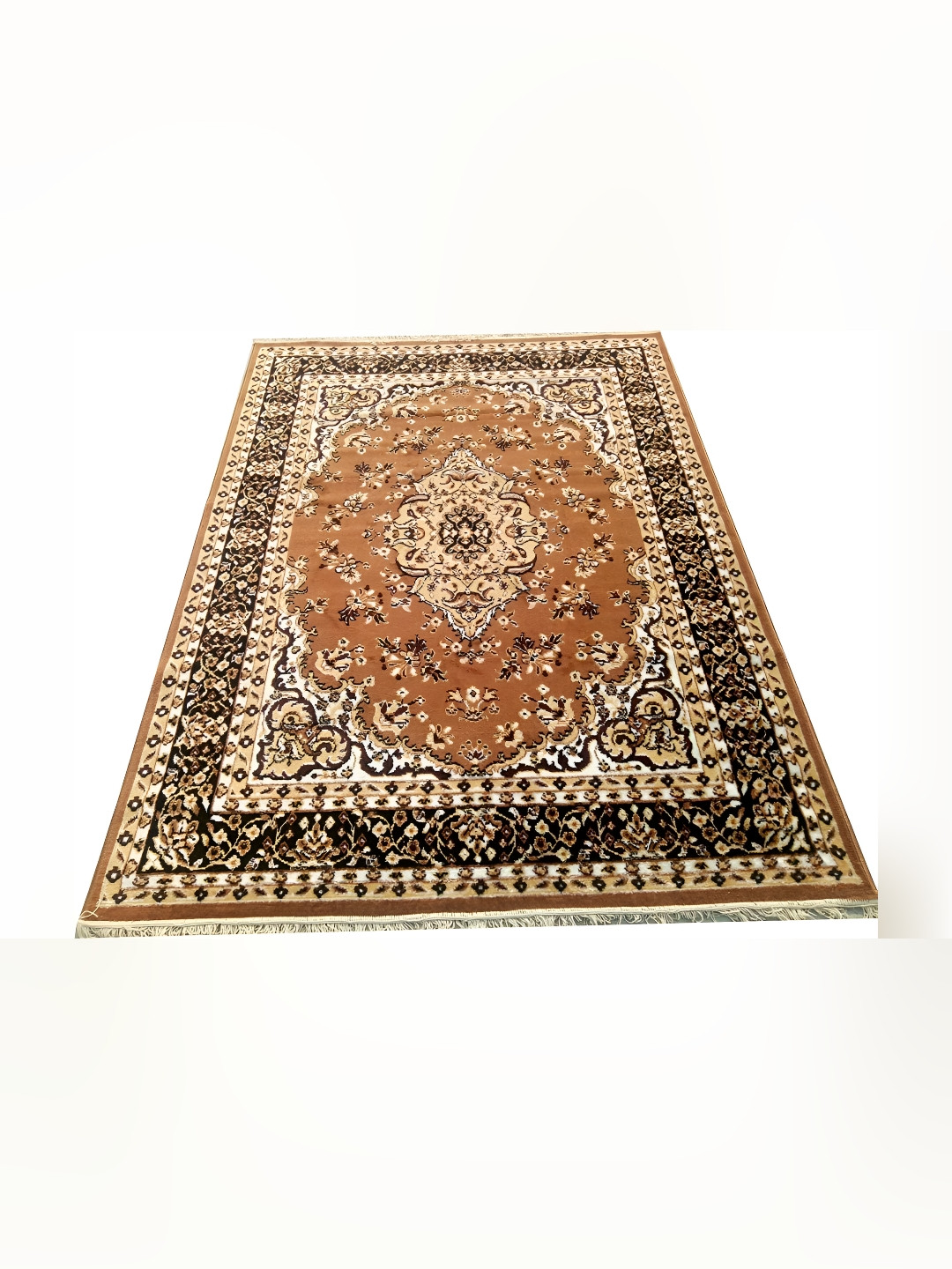 Safiya Carpet Gold Toned & Black Printed Water Resistant Rectangle Traditional Carpet