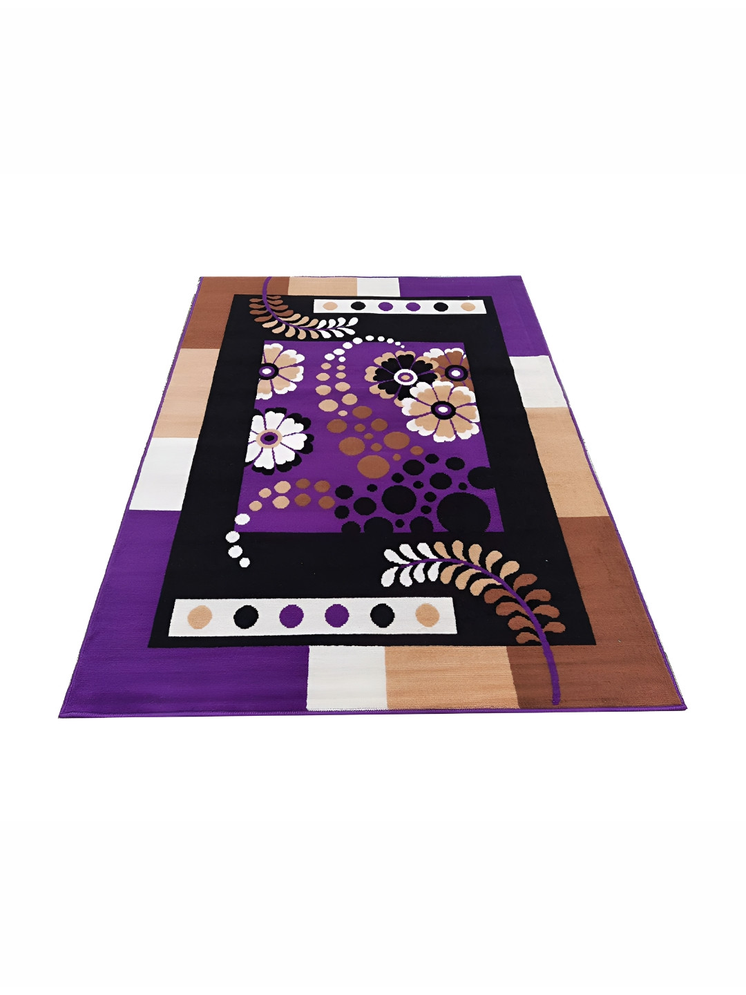 Safiya Carpet Purple & Black Floral Printed Water Resistant Rectangle Traditional Carpet