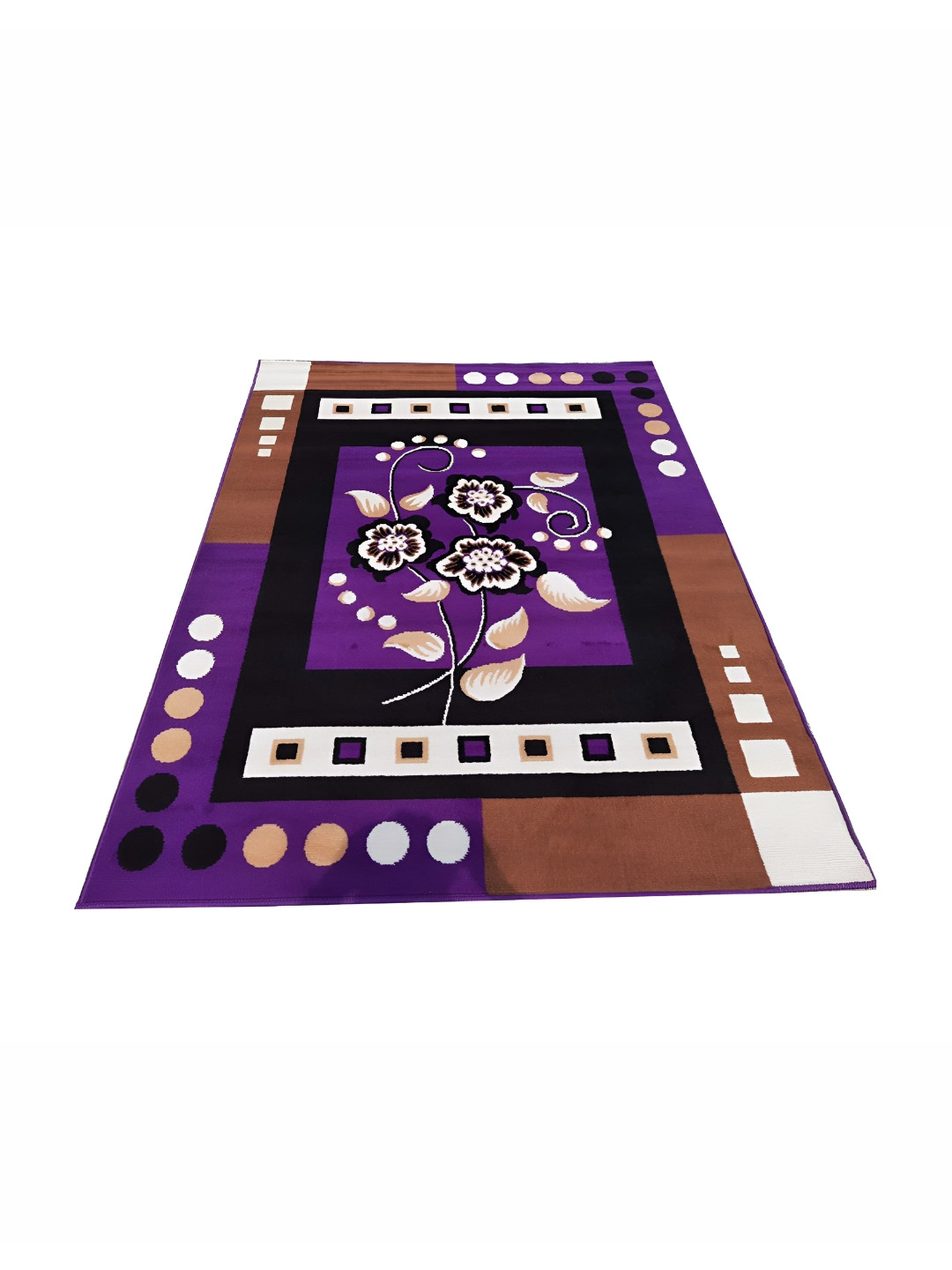 Safiya Carpet Purple & Brown Floral Printed Water Resistant Rectangle Traditional Carpet