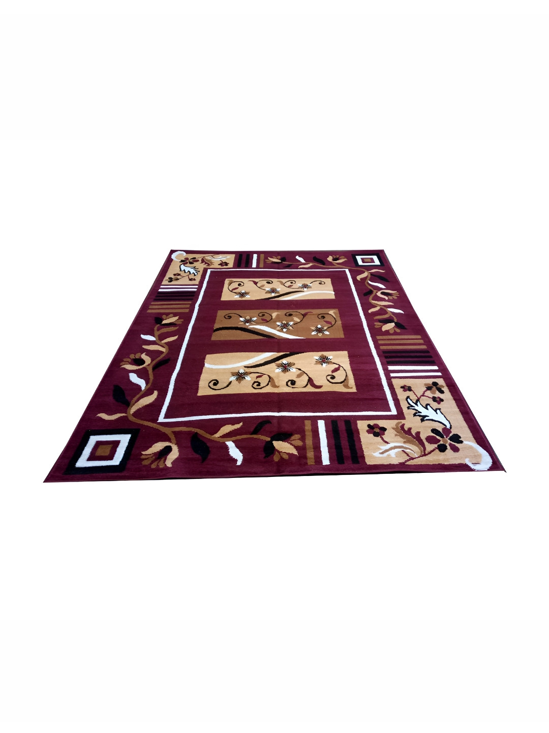 Safiya Carpet Maroon & Beige Floral Printed Water Resistant Rectangle Traditional Carpet