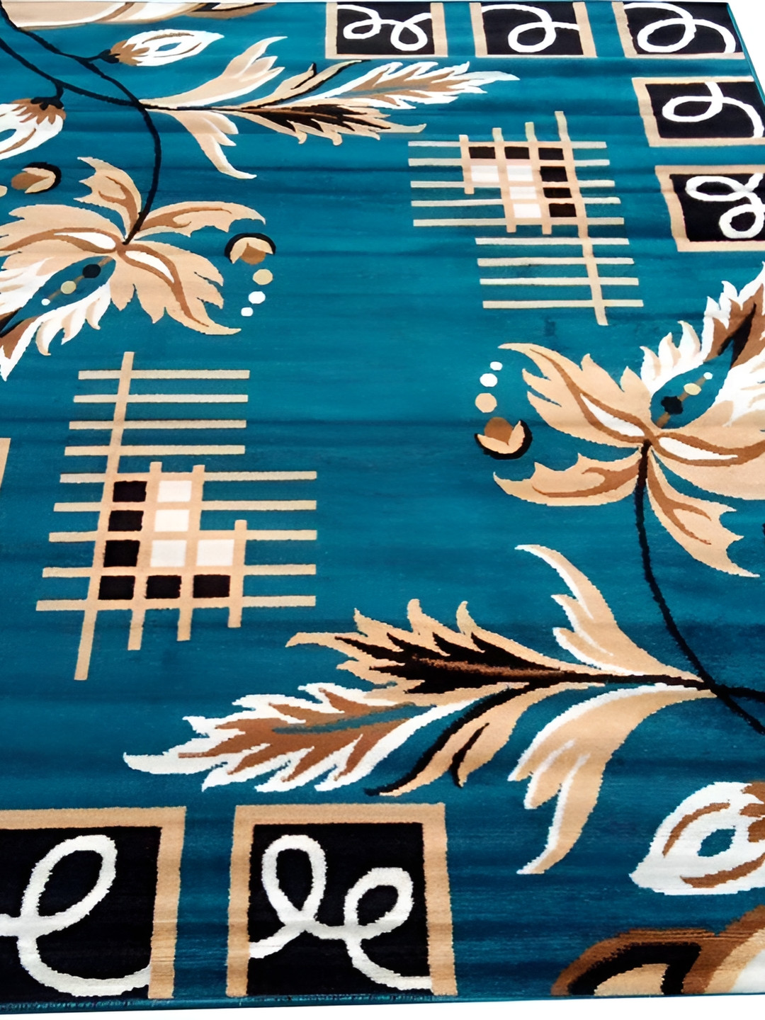 Safiya Carpet Blue & Beige Floral Printed Water Resistant Rectangle Traditional Carpet