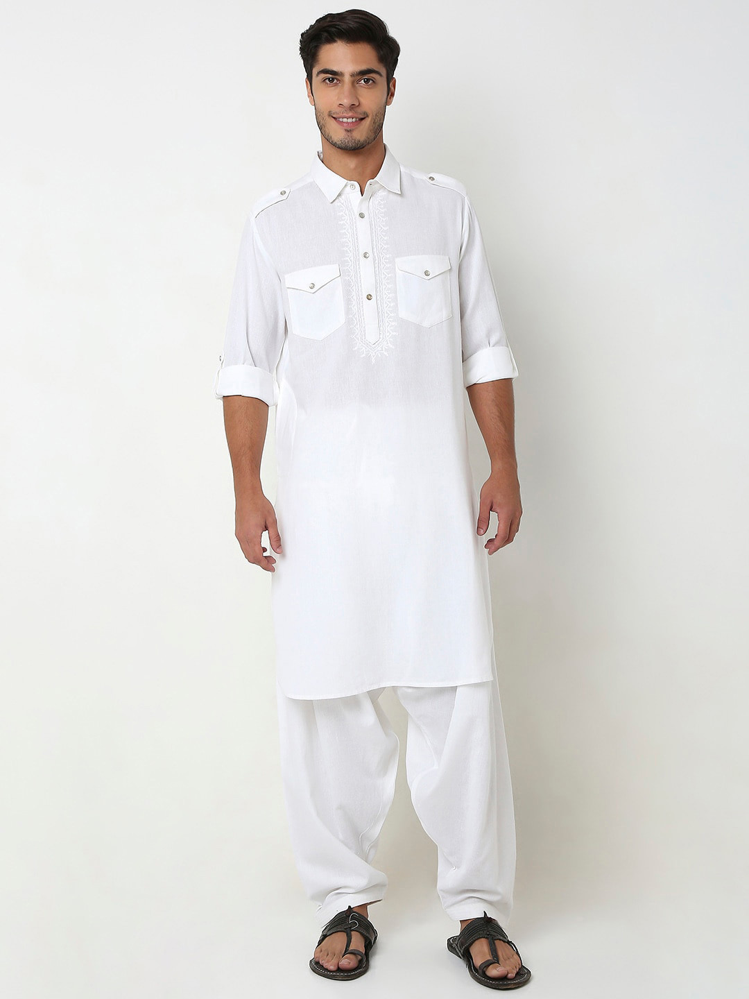 Ethnicity Shirt CollarRegular Style Kurta With Sharara