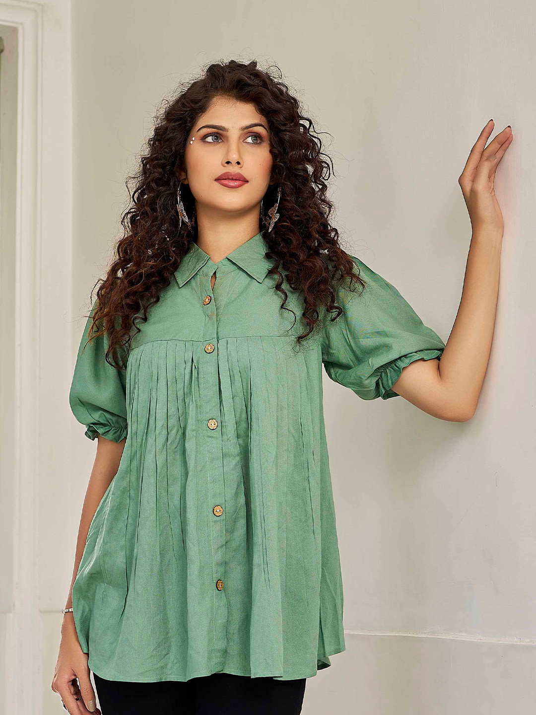 PEACH PIPER Shirt Collar Tunic