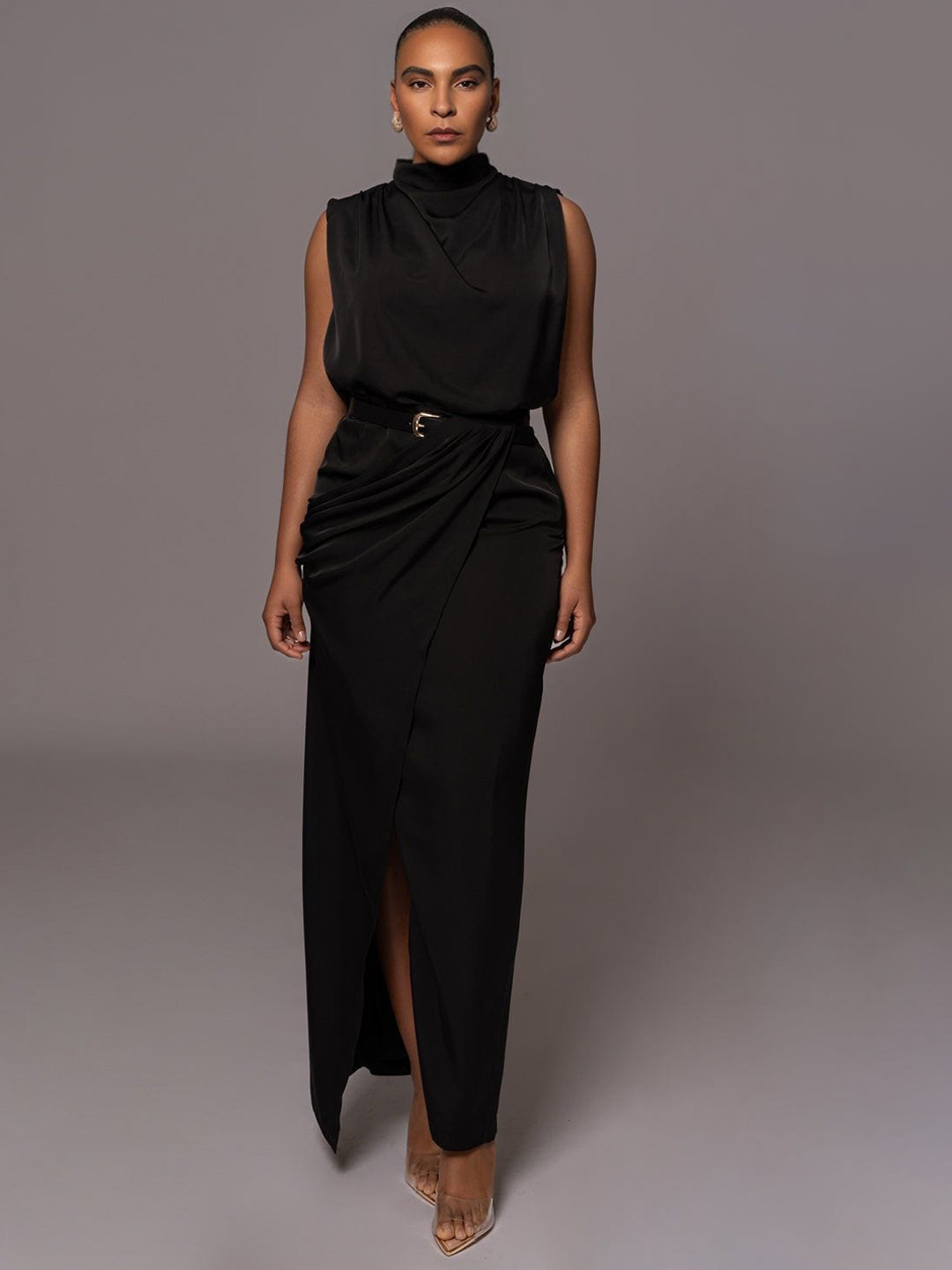 Bee Boe High Neck Draped Top With Skirt