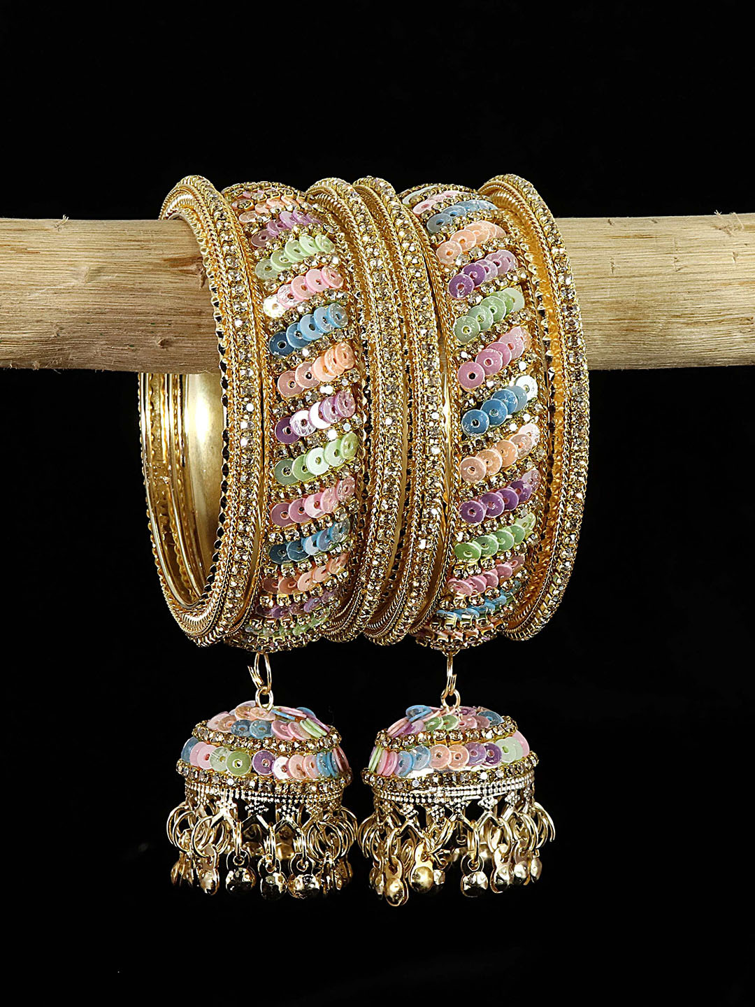 NMII Set Of 6 Cubic Zirconia With Latkan Bangles