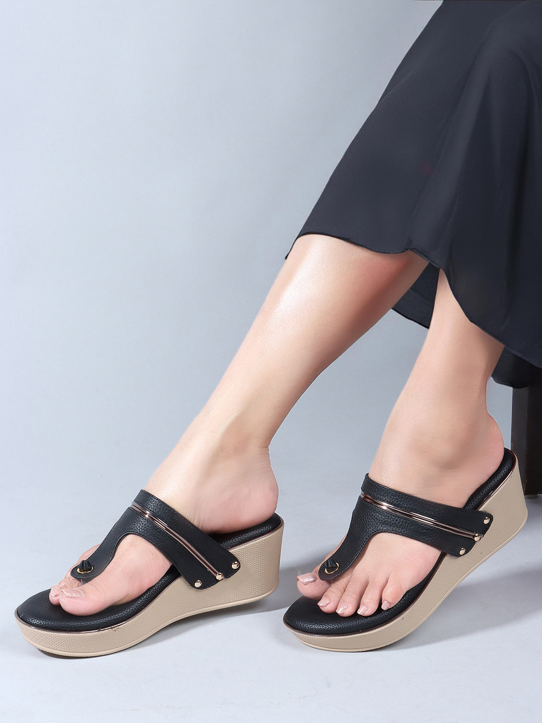 Mast & Harbour Black Open Toe Wedge Heels