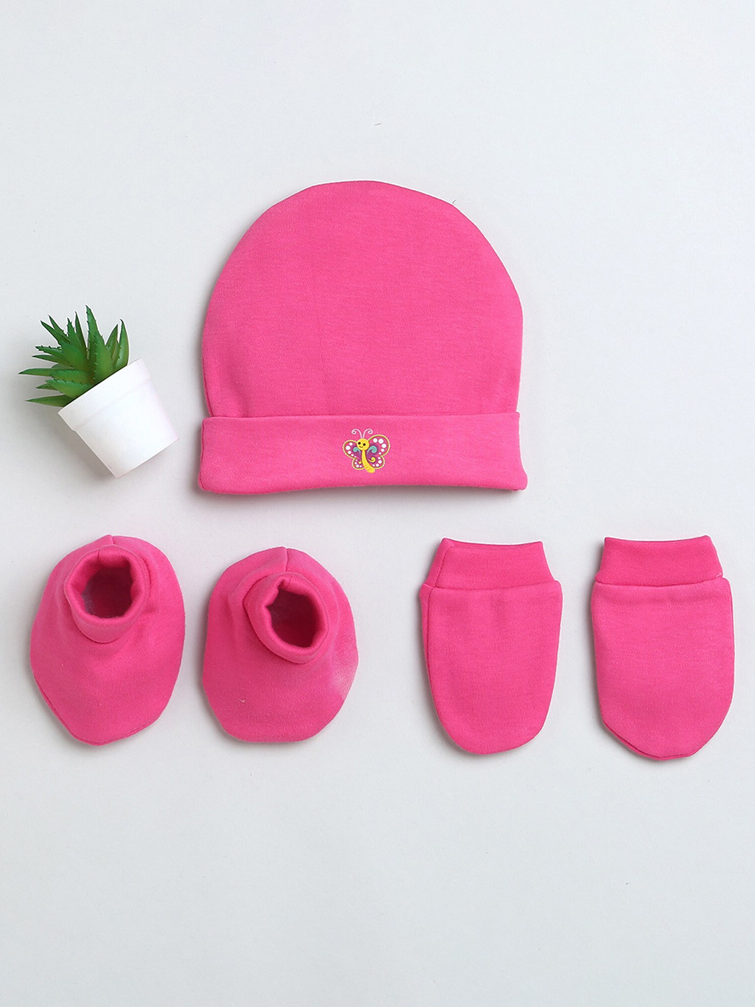 BUMZEE Infants Girls Cotton Beanie With Mitten & Booties